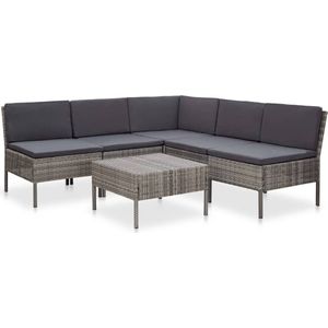 The Living Store Loungeset Rattan - 6-delig - Grijs/Antraciet - Modulair