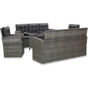 Hommoo - The Living Store 5-tlg. Garten-Essgruppe mit Auflagen Poly Rattan Grau - Gartengruppe - Gartenmöbelset - Rattan Gartenmöbel - Outdoor Möbel