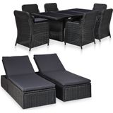 The Living Store Luxury Poly Rattan Tuinset - Zwart en Donkergrijs - 200x100x74 cm - Inclusief 6 stoelen - 2 ligbedden - 2 ligkussens en 6 zitkussens - Montage vereist