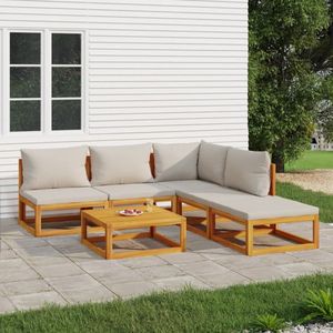 The Living Store 6-delige Loungeset met lichtgrijze kussens massief hout - Tuinmeubleset - Lounge Set - Acacia Hout - Buitendrank - Outdoor Living