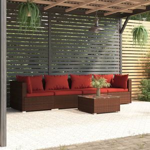 The Living Store Tuinset - Poly rattan - Modulair Design - Hoogwaardig materiaal - Stabiel frame - Comfortabele kussens - Bruin - Kaneelrood - PE-rattan - gepoedercoat staal - kunststof