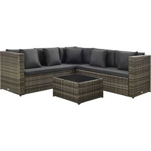 The Living Store Poly Rattan Loungeset - Grijs - 118 x 60 x 64 cm - Waterbestendig - Lichtgewicht