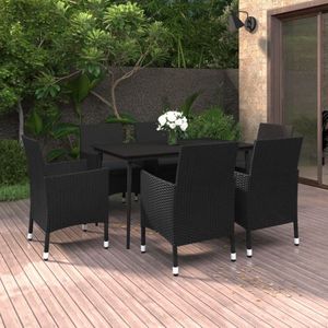 The Living Store Eethoek - Zwart - PE-rattan - Staal - 140x70x74cm - Comfortabel