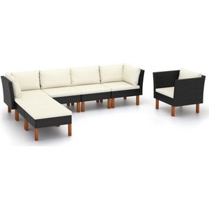 7-tlg. Garten-Lounge-Set Poly Rattan Eukalyptusholz Schwarz - Gartensofa - Lounge-Set - Gartenmöbel - Outdoor-Möbel - Rattanmöbel - The Living Store