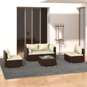 The Living Store Loungeset - Rattan - Bruin - Hoekbank - 70x70x60.5 - Stevig frame