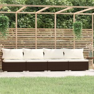 The Living Store 4-zits bank PE-rattan - 280x70x60.5 cm - bruin