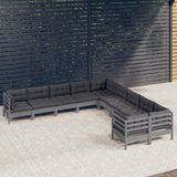 The Living Store Loungeset Hoekbank Grijs - 63.5x63.5x62.5 cm - Massief grenenhout - Inclusief kussens