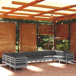The Living Store 10-tlg. Garten-Lounge-Set mit Kissen Grau Kiefernholz - Garten Lounge Set - Kiefernholz Möbel - Outdoor Loungesessel - Gartengeräte