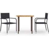 The Living Store Tuinset - Acaciahout/Staal - Zwart - 80x80x72 cm (LxBxH) - Stapelbare Stoelen - Montage vereist - Inclusief 1 tafel en 2 stoelen