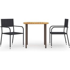 The Living Store Tuinset - Acaciahout/Staal - Zwart - 80x80x72 cm (LxBxH) - Stapelbare Stoelen - Montage vereist - Inclusief 1 tafel en 2 stoelen