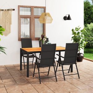 The Living Store Tuinmeubelset - Tafel 150x90x74 cm - Stoel 55x64x105 cm - Zwart - HKC en aluminium - PE-rattan - 7 posities kantelbare rugleuning - Montage vereist - 1 tafel 4 stoelen - The Living Store