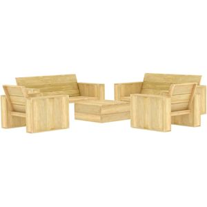 The Living Store Loungeset Grenenhout - Stoel 89x76x76cm - Bankje 179x76x76cm - Theetafel 75x75x31cm