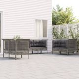 The Living Store Tuinmeubelset - Grijs - 6x Tuinhoekbank - PE-rattan en gepoedercoat staal - 65x65x75 cm - Met kussens