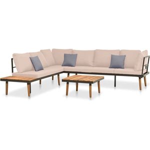 The Living Store Houten Loungeset - 4-Delig - Acaciahout - 230x200x65 cm - Inclusief kussens