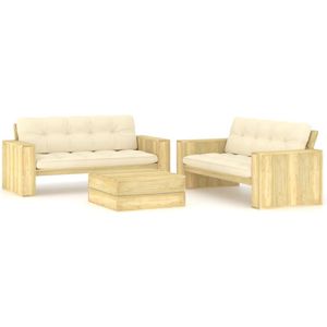 The Living Store Loungeset - Grenenhout - Crème - 179x76x76 cm - 100% polyester