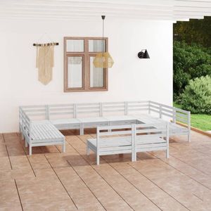 The Living Store Loungeset - Grenenhout - Wit - 63.5 x 63.5 x 62.5 cm - Modulair design