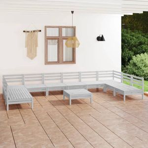 The Living Store 11-delige Loungeset massief grenenhout wit - Loungeset - Tuinset - Hout - Buitenmeubilair - Lounge Bank