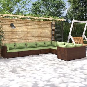 The Living Store 9-tlg. Garten-Lounge-Set mit Kissen Poly Rattan Braun - Gartenloungesessel - Loungeset - Rattan Möbel - Gartenmöbeln