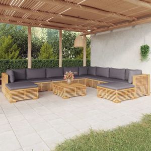 The Living Store Loungeset Teakhout - Rond - Complete Tuinmeubelset - Grijs