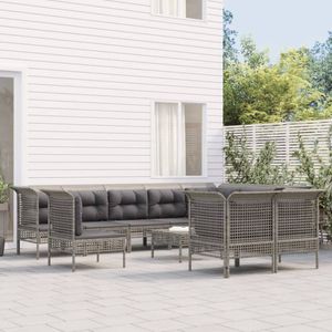 The Living Store loungeset Poly Rattan - Grijs - Modulair ontwerp - Weerbestendig - Stevig frame - Comfortabele
