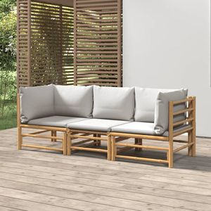 The Living Store Bamboe Loungeset - Middenbank 55 x 69 x 65 cm - Hoekbank 69 x 69 x 65 cm - Inclusief kussens