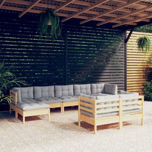 The Living Store - Loungeset - Tuinmeubelen - 63.5 x 63.5 cm - Massief grenenhout en stof - Grijs