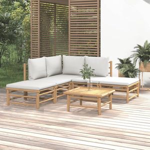 The Living Store Bamboe Loungeset - 3-delig - Lichtgrijs - 100% polyester
