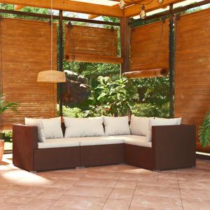 The Living Store Loungeset - Bruin - PE-rattan - 3 hoekbank + 1 middenbank - Comfortabele kussens - Montage vereist - 150x150 cm