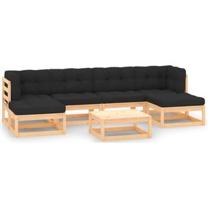 The Living Store pallet loungeset - grenenhout - modulair - 8-delig - 70x70x67 cm - antracietkussen