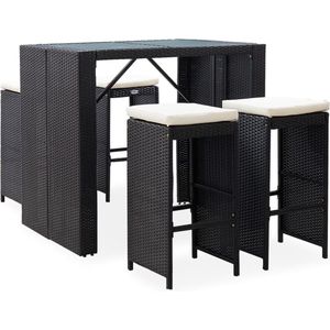 The Living Store poly rattan barset - zwart - 120 x 80 x 110 cm - waterbestendig PE-rattan - stalen frame - comfortabele zitkussens - eenvoudig te monteren - inclusief bartafel - barkruk en zitkussen