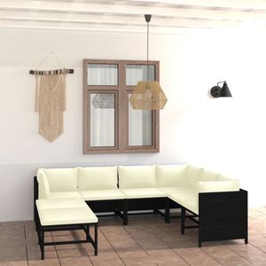 The Living Store Loungehoek - Poly rattan loungeset - Zwart - 60x60x60 cm - Modulair design