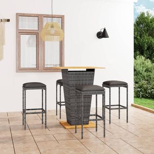 5-tlg. Gartenbar-Set mit Kissen Poly Rattan Grau - Gartensets - Outdoor Möbel - Gartenbar - Bistro Set - Esszimmergarnitur - The Living Store
