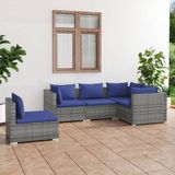 The Living Store Loungeset - Trendy - Tuinmeubelen - 70x70x60.5 - Grijs - donkerblauw - PE-rattan - gepoedercoat staal - kunststof - 3 hoekbank - 2 middenbank - 5 zitkussen - 8 rugkussen - Montage vereist