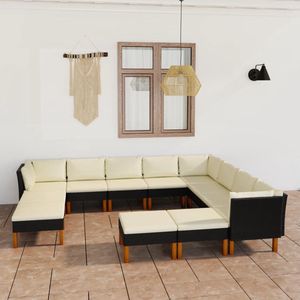 The Living Store Loungeset - Tuinmeubelset - 60.5x64.5x67 cm - Zwart - Crèmewit kussen