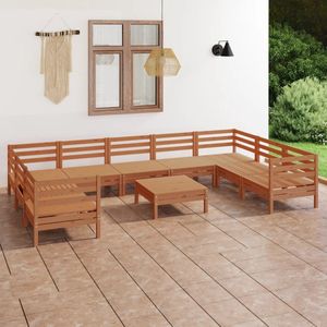 The Living Store 10-delige Loungeset massief grenenhout honingbruin - Loungebank - Tuinmeubels - Buitenleven - Hout - Grenenhout