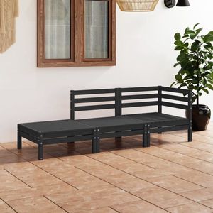 Les Tendances - The Living Store 3-tlg. Garten-Lounge-Set Schwarz Massivholz Kiefer - Gartensitzgruppe - Loungesessel - Gartenmöbel - Rattan Möbel