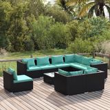 The Living Store Loungeset Poly Rattan - Zwart - Modulair Design