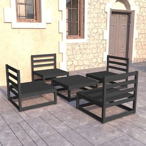 5-tlg. Garten-Lounge-Set Schwarz Massivholz Kiefer - Gartenmöbel - Loungesessel - Gartenloungeset - Rattan Möbel - Holz Gartenmöbel - The Living Store