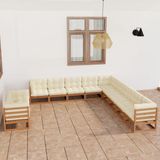 The Living Store Loungeset Grenenhout - Hoekbank 70x70x67 cm - Crème kussens