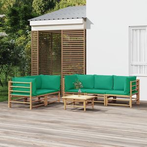 The Living Store Bamboe Loungeset - Modulair - 55x65x30 cm - Groen Kussen