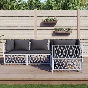 The Living Store 4-delige Loungeset met kussens staal wit - Loungeset - Tuinset - Tuinbank - Hoekbank - Lounge Set