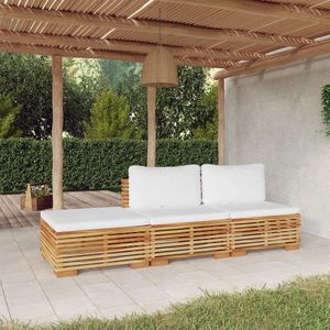 The Living Store Loungeset Teakhout - Tuinmeubel - 69.5 x 69.5 x 60 cm - Crèmewit kussen