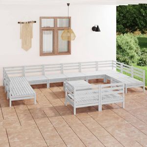 The Living Store Tuinset Pallet - 63.5 x 63.5 x 62.5 cm - Grenenhout - Wit