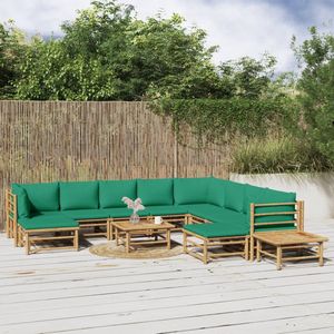 The Living Store Bamboe Loungeset - Middelgroot - Groene kussens