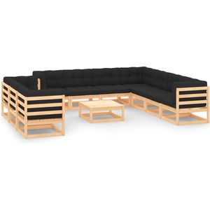The Living Store Loungeset Pallet - 70x70x67 cm - Hout - Antraciet Kussen