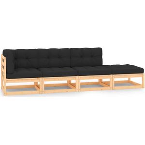 The Living Store Loungeset Grenenhout - Hoekbank - Middenbank - Voetenbank - Antraciet - 70x70x67 cm Loungeset - Tuinset - Houten Lounge - Buitendecor - Terrasdecor - Loungemateriaal - Relaxstoel - Garden Furniture