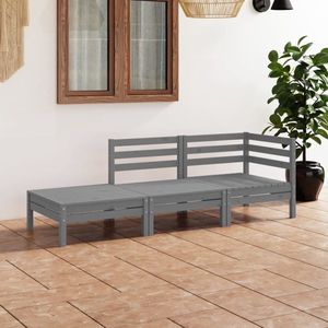 The Living Store 3-tlg. Garten-Lounge-Set Grau Massivholz Kiefer - Gartenmöbel - Loungesessel - Gartenloungeset - Rattan Möbel - Holz Gartenmöbel