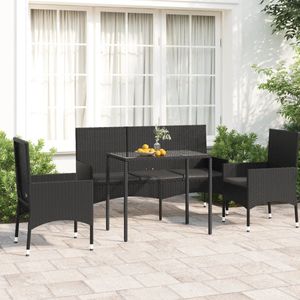 4-tlg. Garten-Lounge-Set mit Kissen Schwarz Poly Rattan - Gartenloungeset - Loungemöbel - Gartenmöbel - Rattan Möbel - Outdoor Furniture - The Living