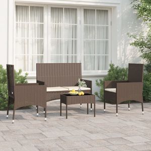 4-tlg. Garten-Lounge-Set mit Kissen Braun Poly Rattan - Gartengeräte - Gartenmöbel - Loungeset - Outdoor Möbel - Rattanmöbel - The Living Store