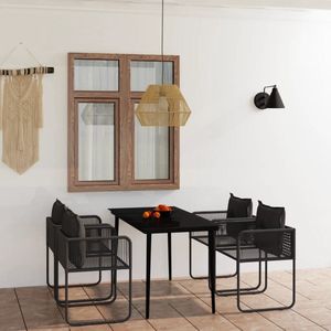 The Living Store Tuinset Garden Furniture - 140 x 70 x 74 cm - Zwart Staal - Glas - PE Rattan Stoelen